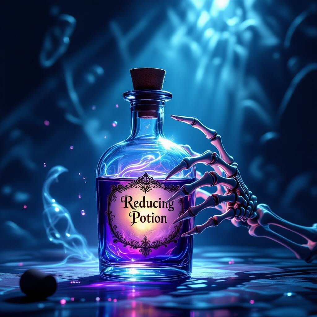Dark Fantasy Skeletal Hand Holds Reducing Potion
