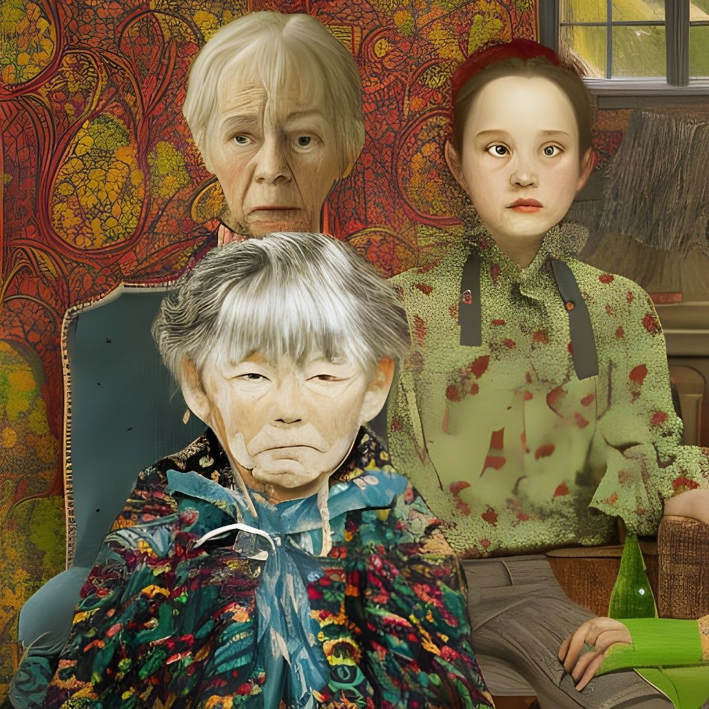 Intricate Horror Artwork in Folk Art Style