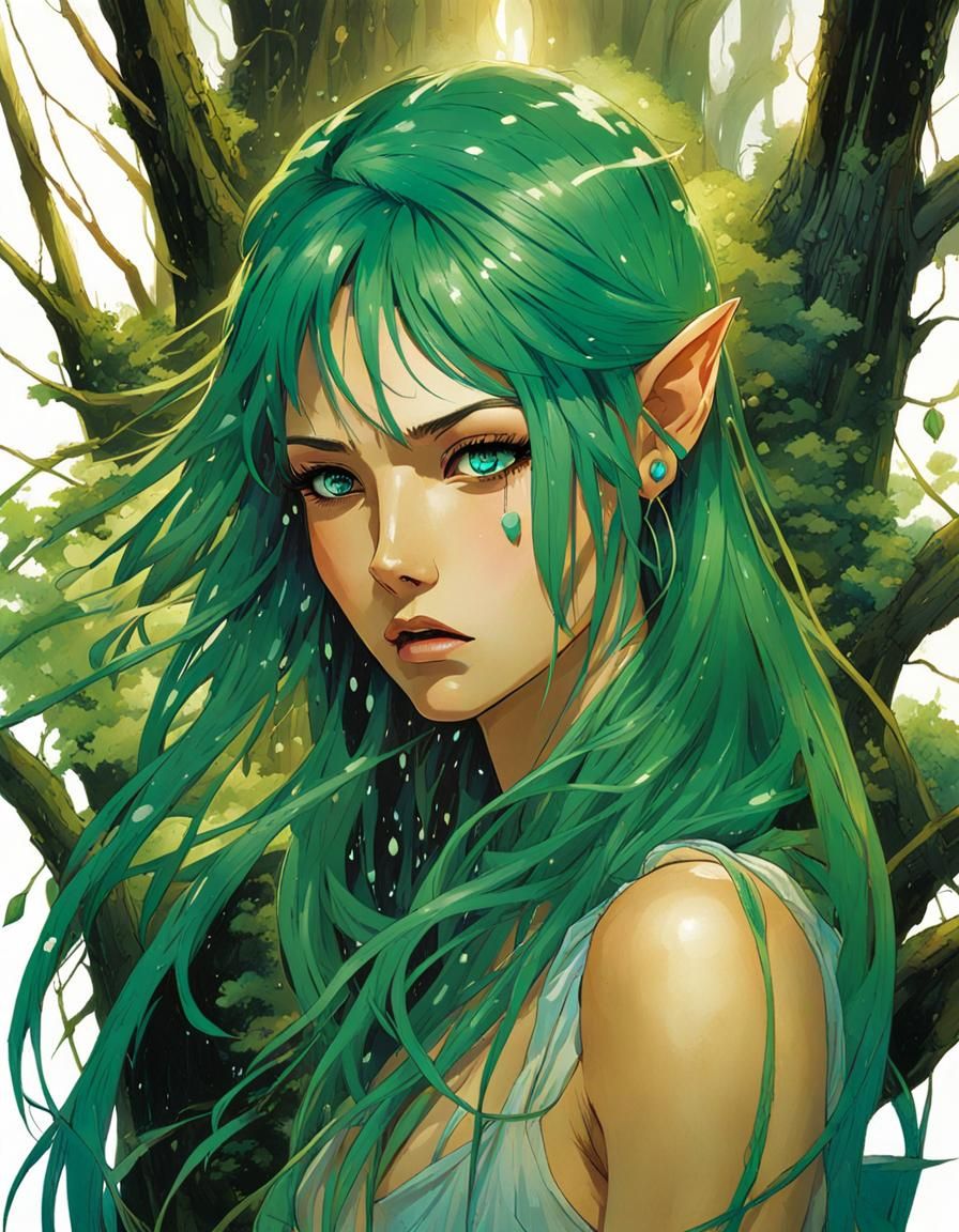 Sad Elf Portrait in Anime Style