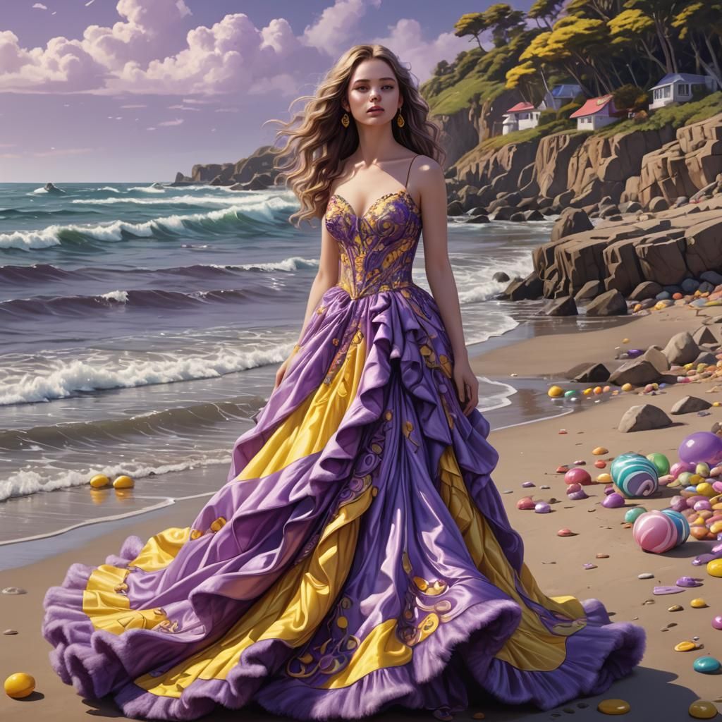 Girl in Purple and Yellow Gown, Candy Art