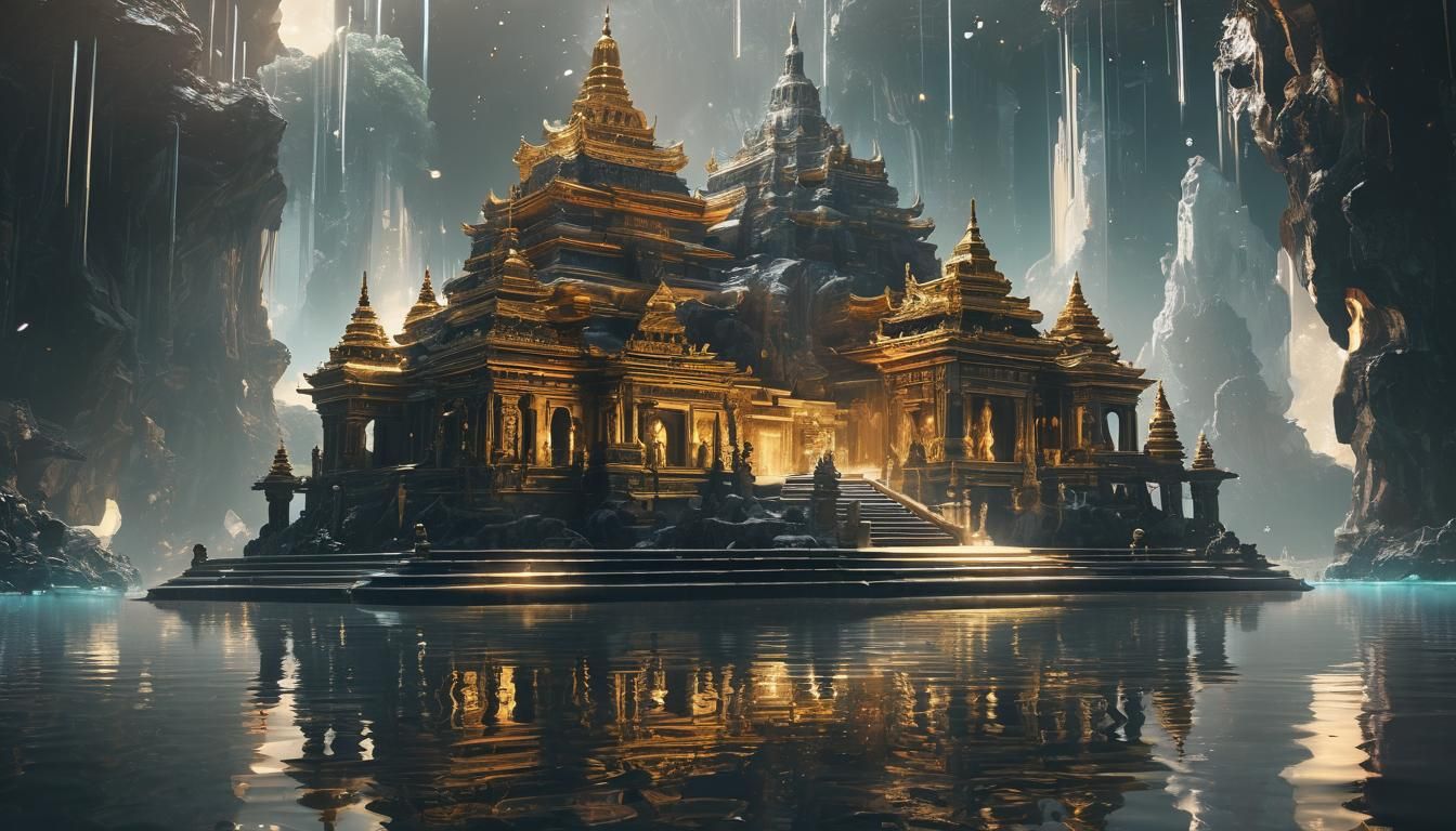 Futuristic Floating Island Temple with Metallic Accents