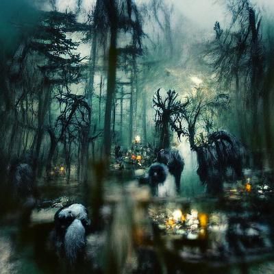 Eerie Spooky Forest with Ghosts in Double Exposure