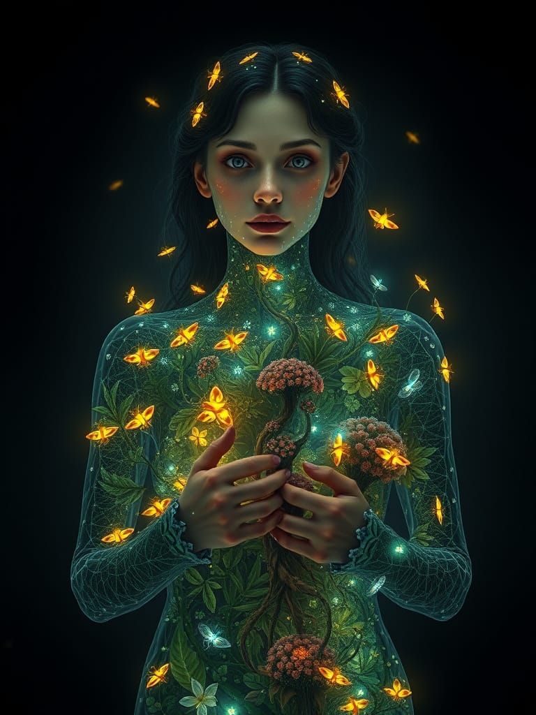 Woman as a Vibrant Ecosystem in Cyberpunk Style
