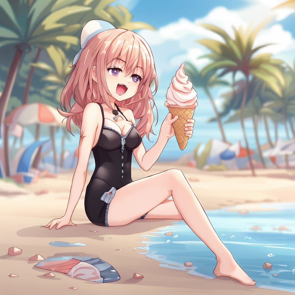 Teenager with Ice Cream in Anime Style