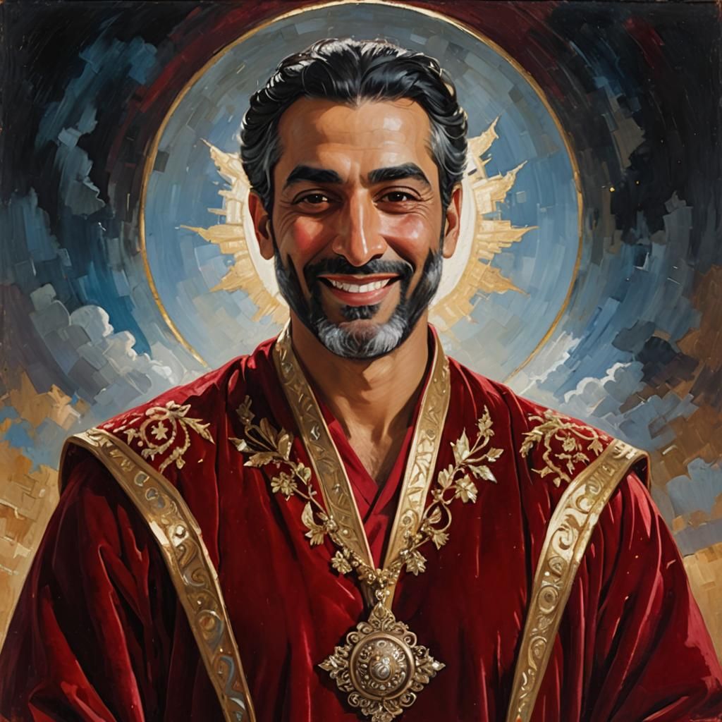 Radiant Man in Golden Heaven as Impasto Painting