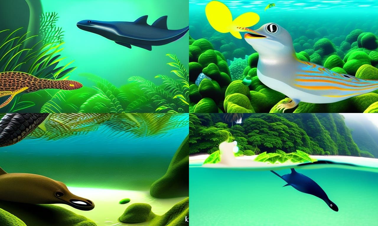 Plesiosaur with Crocodile Head Swimming Underwater