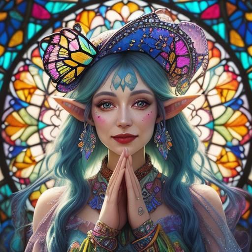 Stained-Glass Portrait with Butterfly