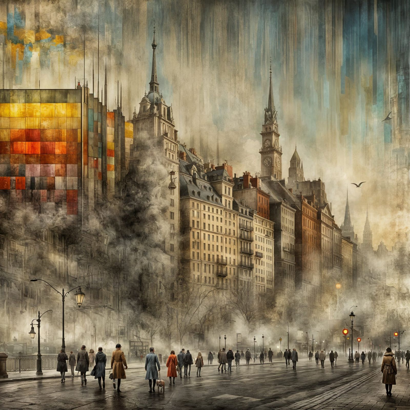 Abstract Polychromatic Cityscape: Hyperrealistic Detailed Ma...