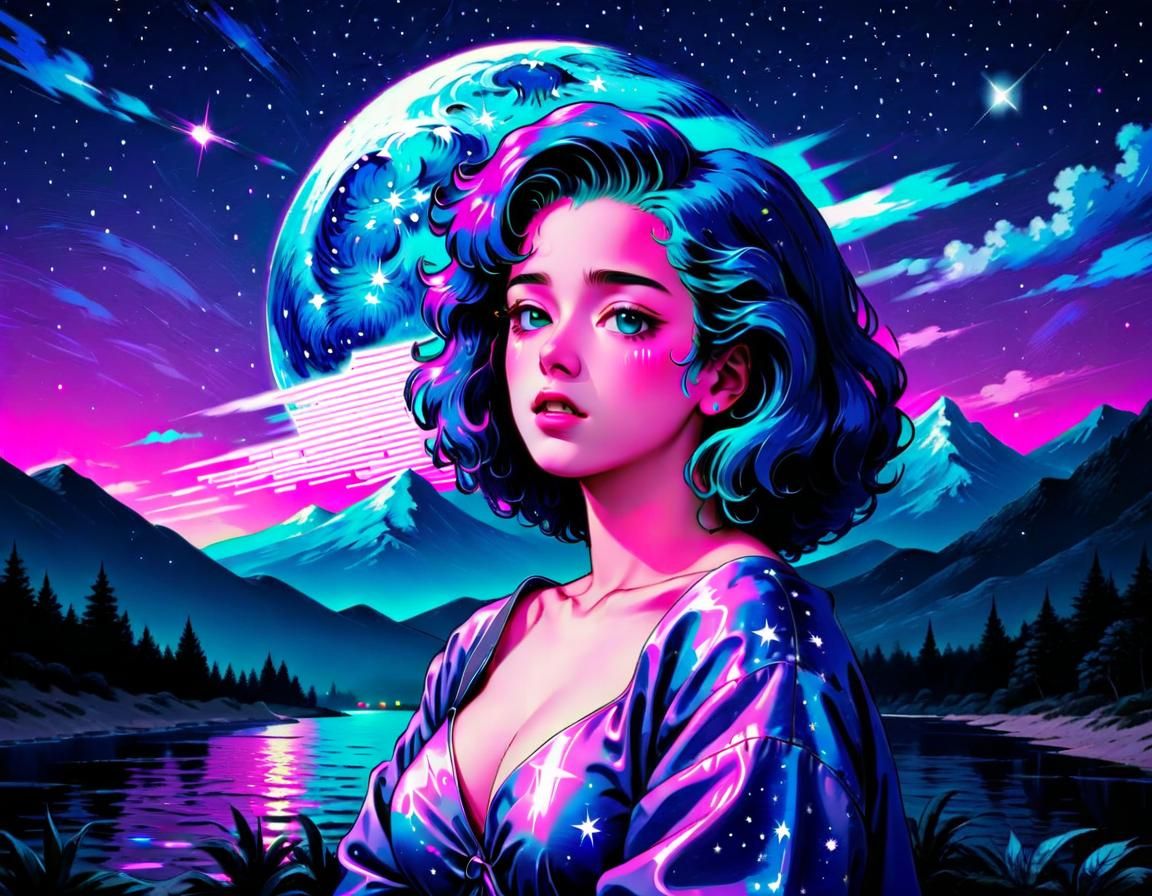 Vaporwave Starry Night Art