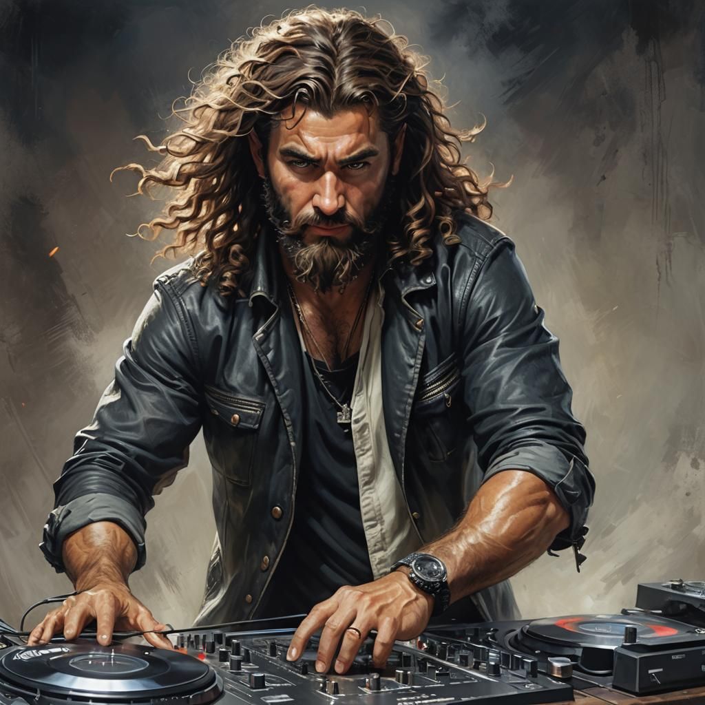 Confident DJ Portrait in Oil on Canvas Style