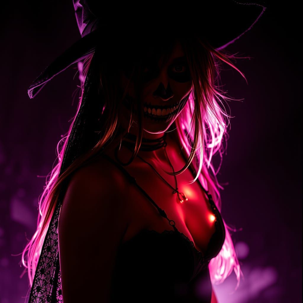 Faceless Witch in Night with Luminous Aura