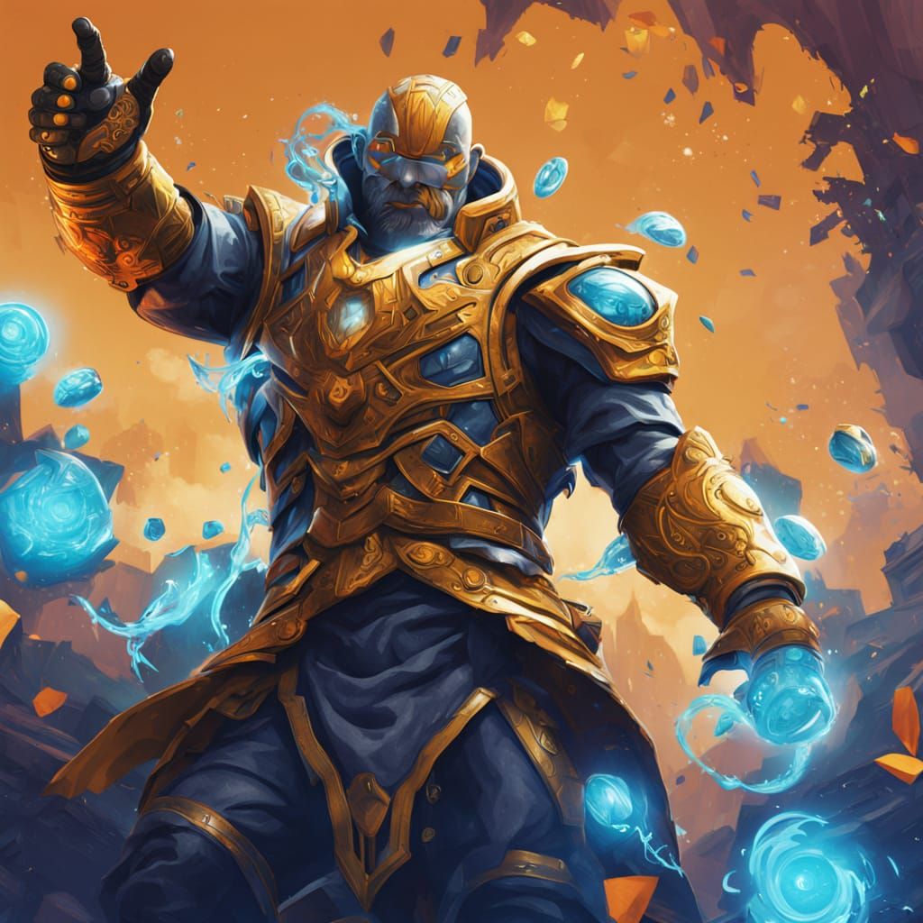 Midas in Forties with Infinity Gauntlet, Dark Fantasy Art