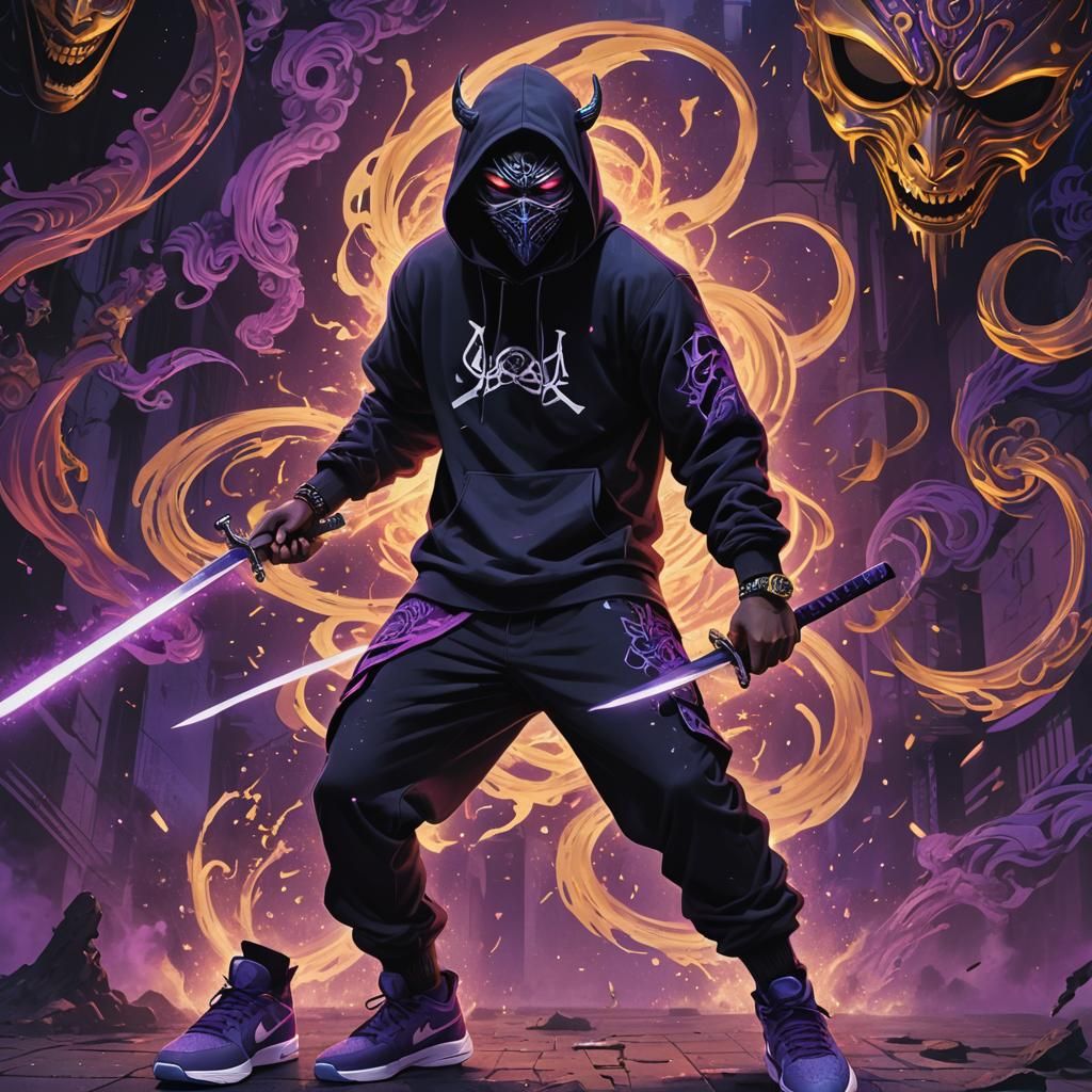 Oni Masked Figure with Energy Sword