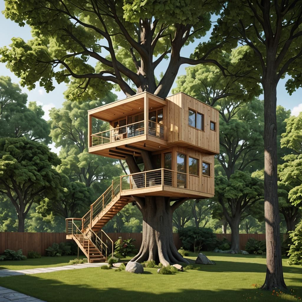 Postmodern Treehouse with Flat Roof Design