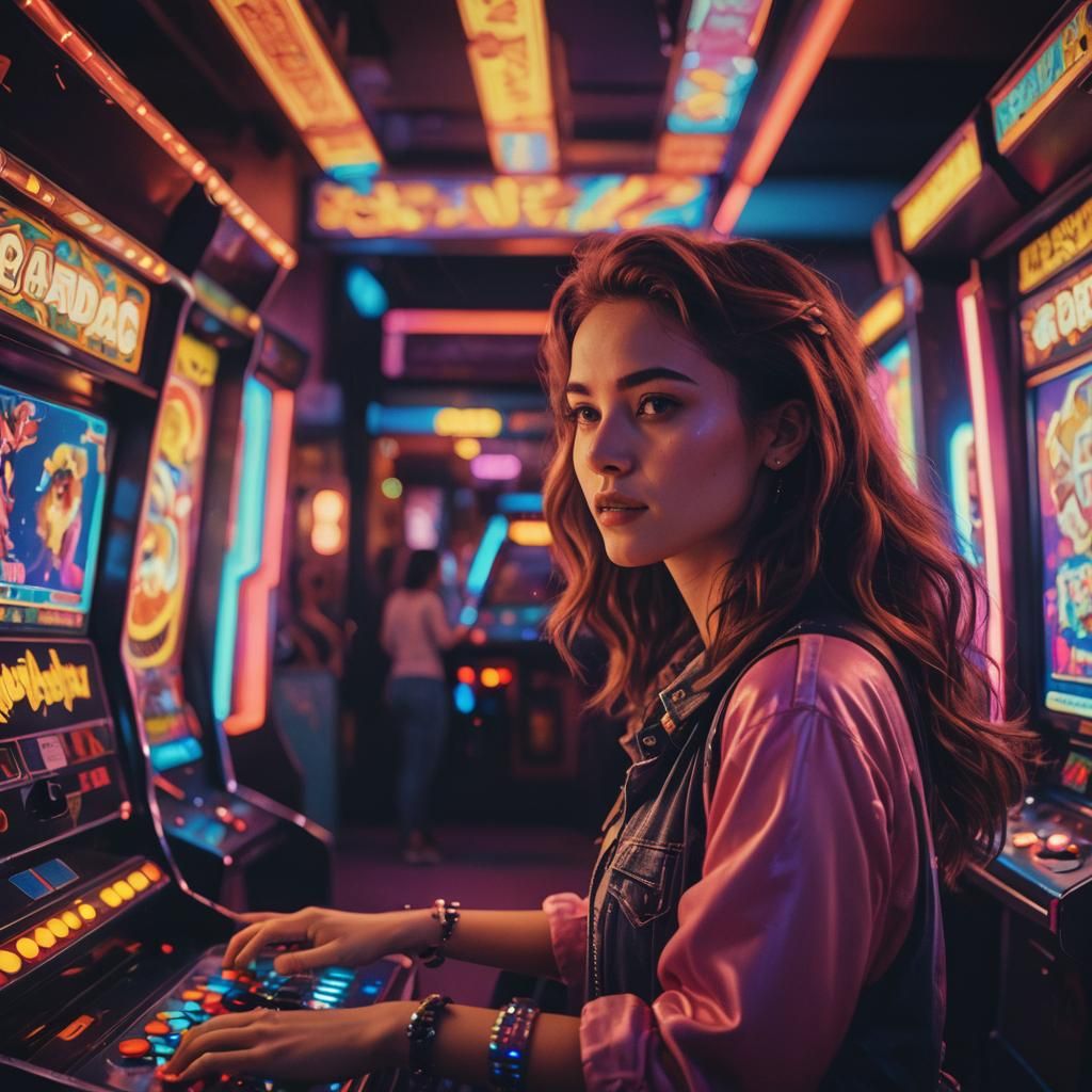 Retro Arcade Girl in Cinematic Lighting