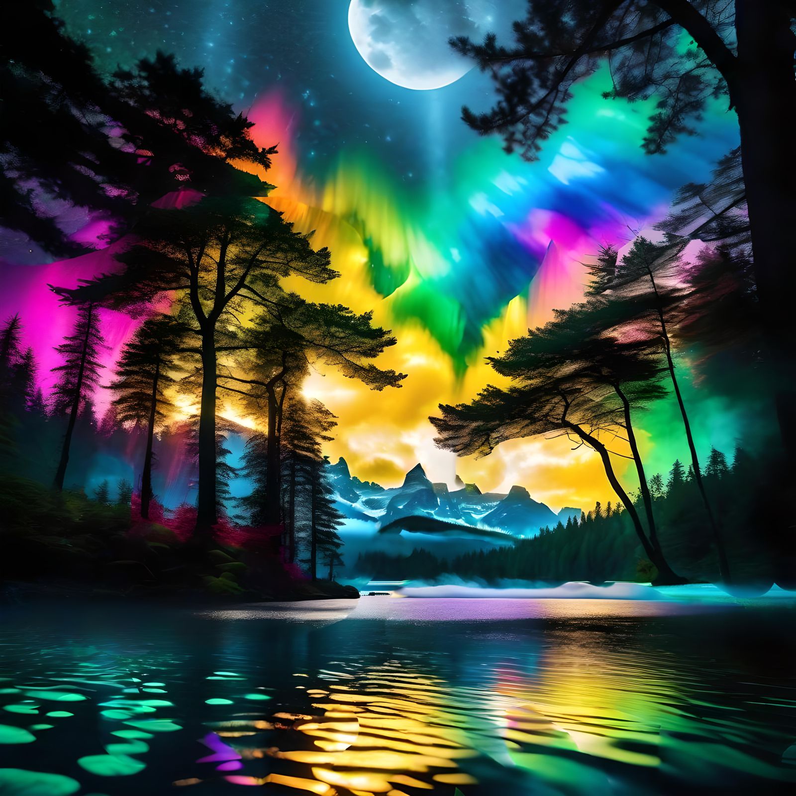 Majestic Moonlit Rainforest with Sparkling Stars