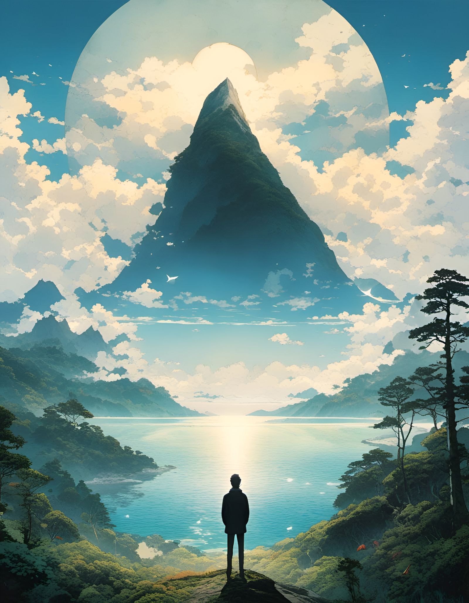 Dreamy Seaside Silhouette in Ghibli Style