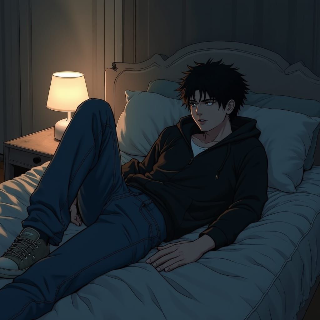 Melancholy Anime Scene: Lonely Youth in Dark Room
