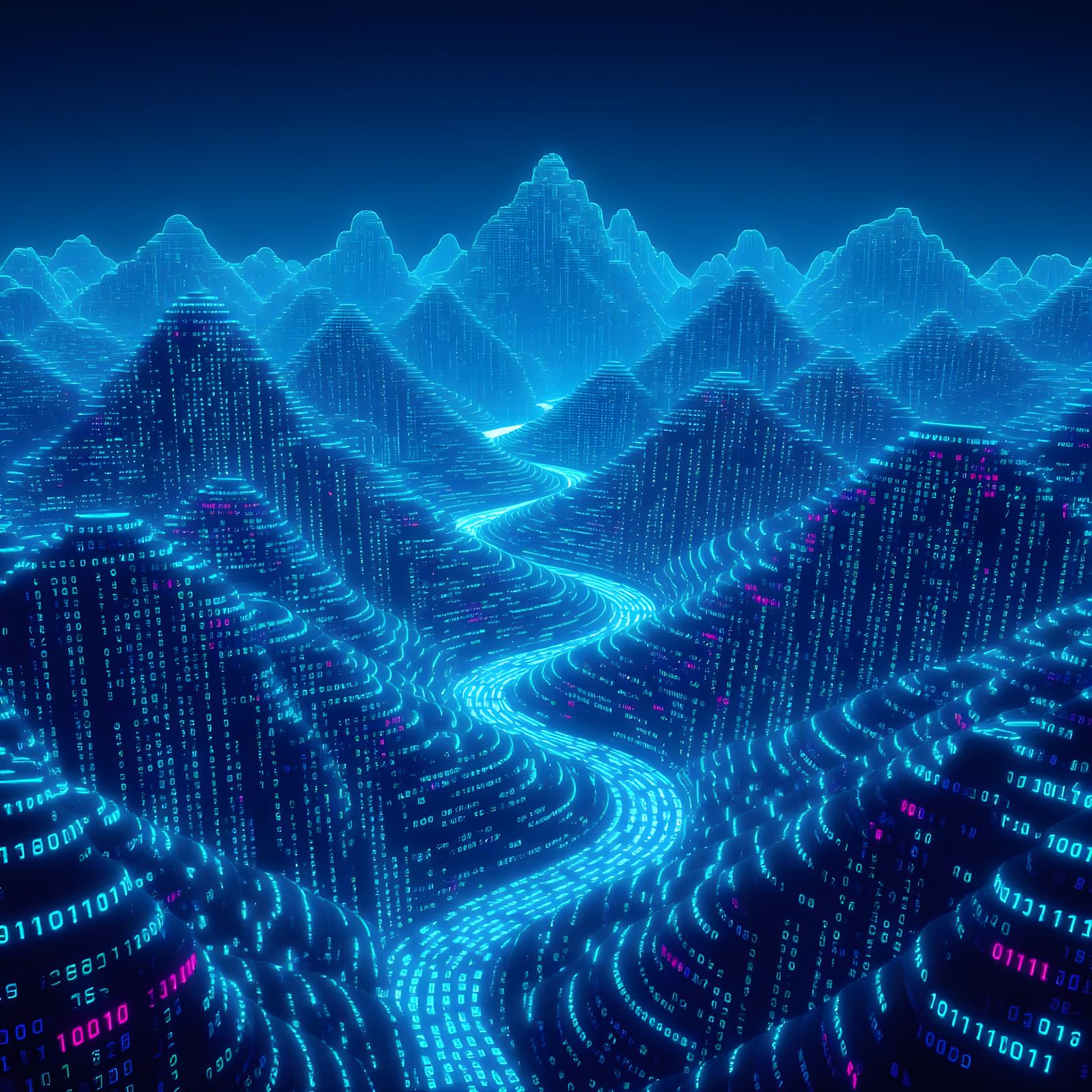 Digital Landscape Made of Code Lines