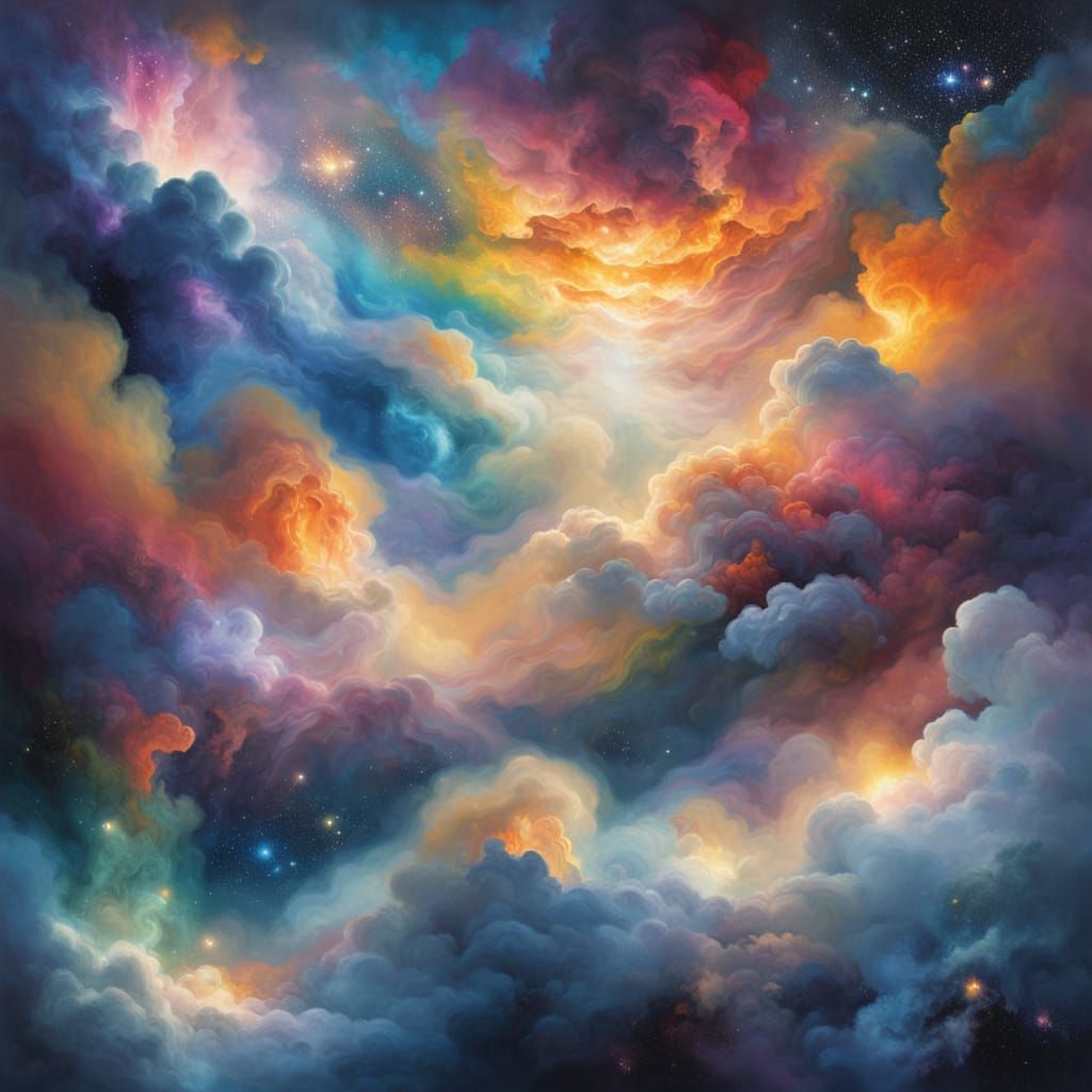 Surreal Cosmic Phenomenon in Vibrant Oil Painting