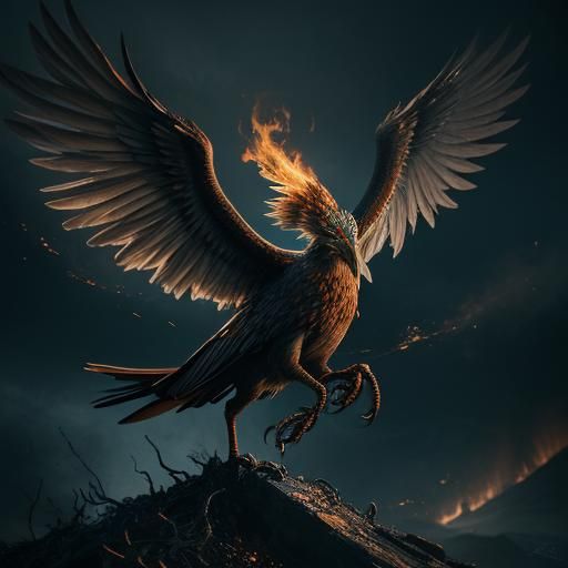 Phoenix Rising from Ashes: Hyperrealistic Cinematic Image