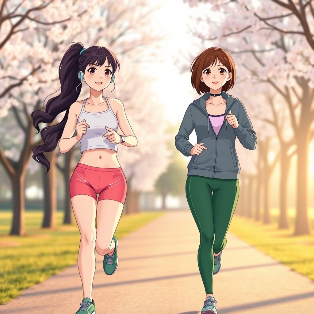 Surreal Anime Goddesses Unite in Sunrise Jog, Realistic Styl...