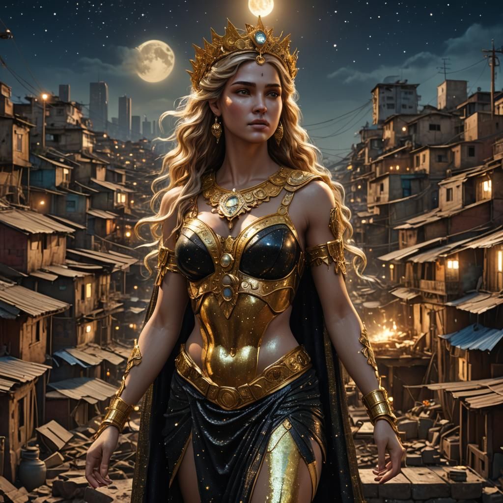 Aphrodite in Sao Paulo Slum: Hyperrealistic Matte Painting