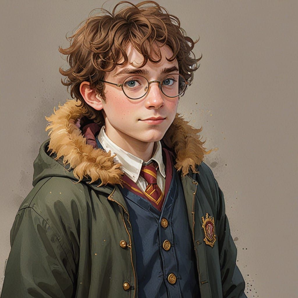 Curly-Haired Teenager in Gryffindor Uniform