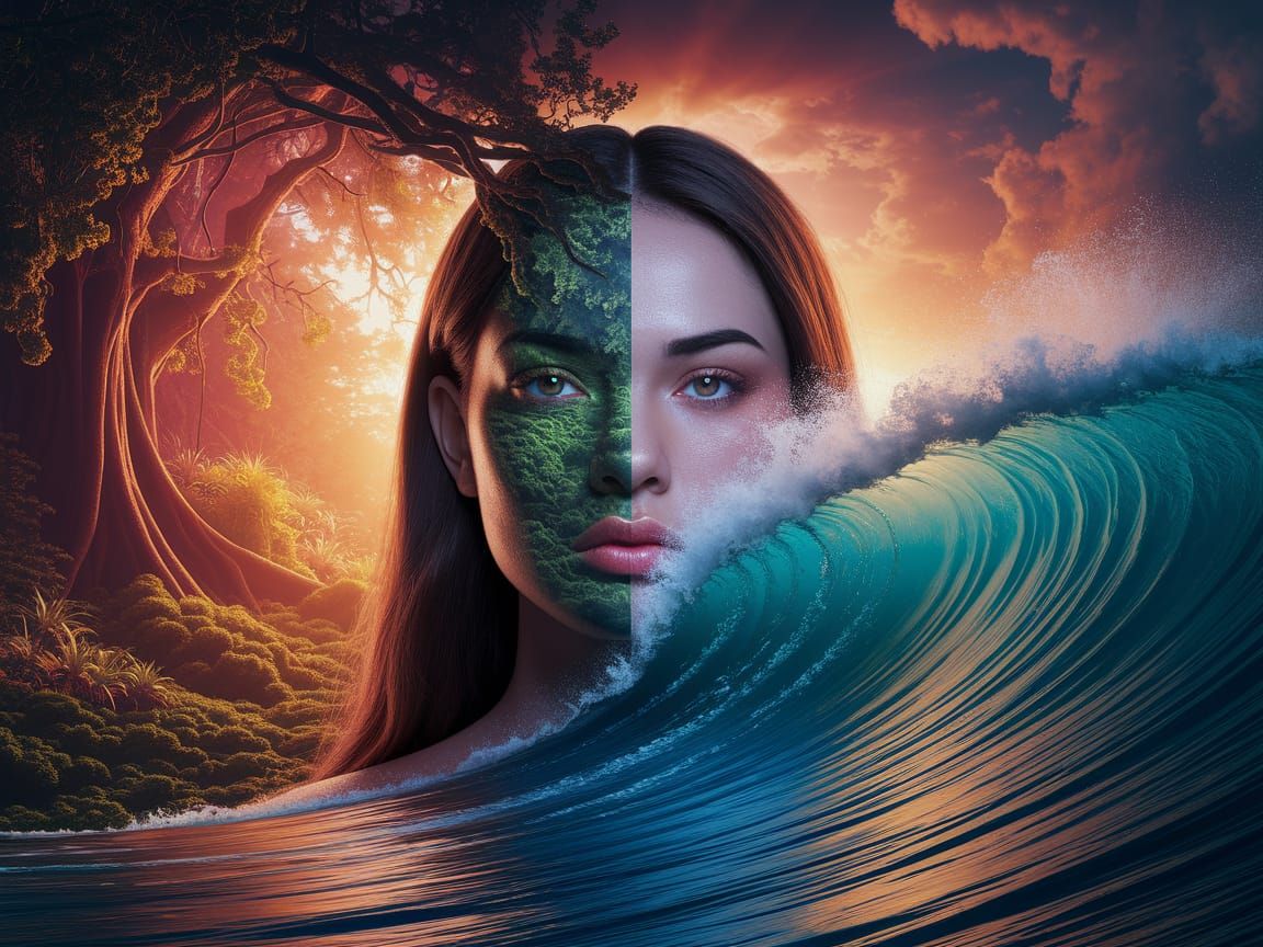 Surreal Woman: Forest and Ocean Digital Painting