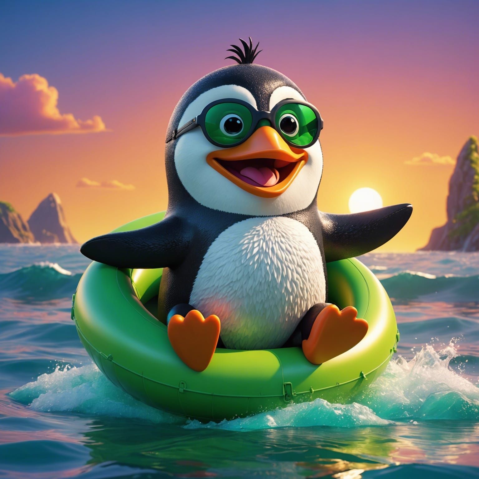 Funny Penguin with Beard and Shades as 3D Digital Art