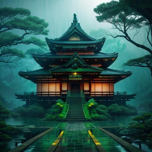 Luminous Jade Castle in Emerald Rainforest