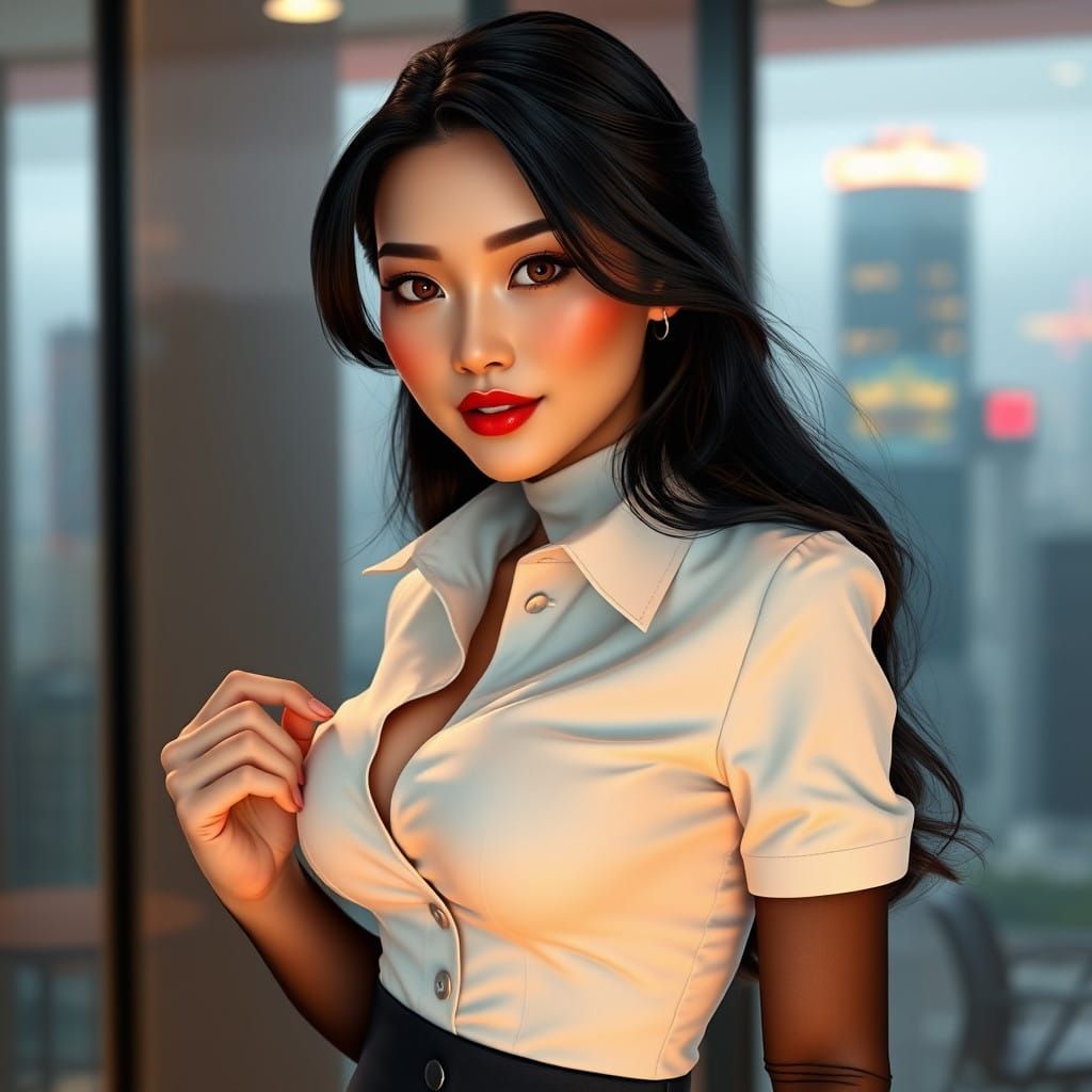 Stunning Asian Woman in High Heels and Pencil Skirt, Inspire...