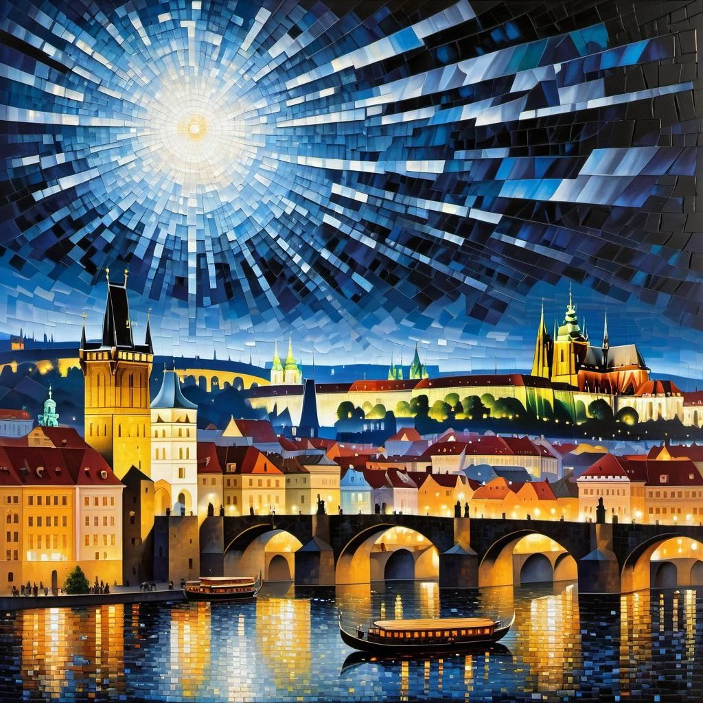 Prague at Night: A Mosaic Puzzle Art Painting