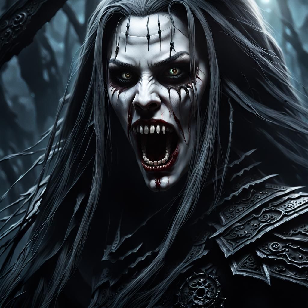 Ferocious Vampire Woman in Dark Surrealism Style