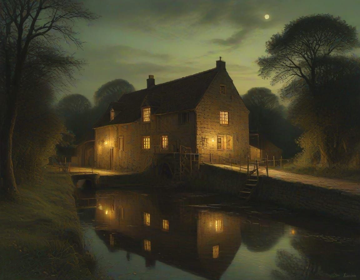 Romantic Watermill in Golden Evening Light