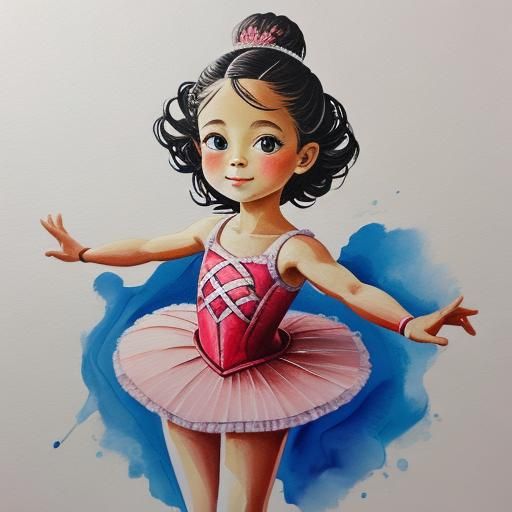 Cute Ballerina Girl: Detailed Gouache Painting