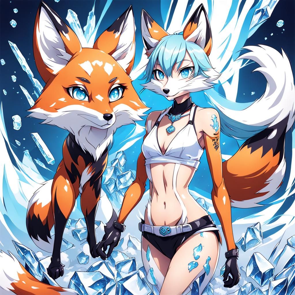 Anime Anthropomorphic Fox Girl with Blue Eyes