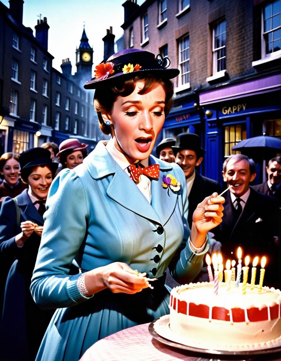 Mary Poppins with 60th birthday cake