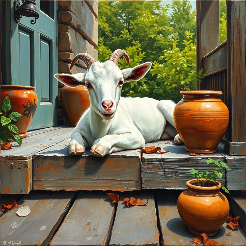 White Goat in Thick Impasto Oil Painting