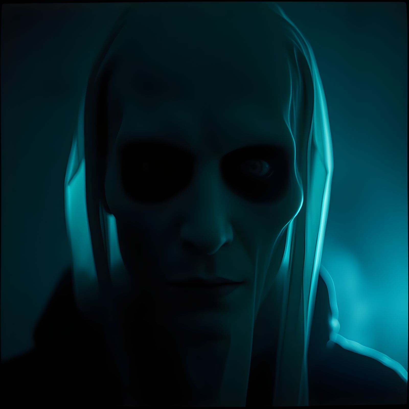 Frightening Ghost Face in the Darkness: Hyper-Realistic Digi...