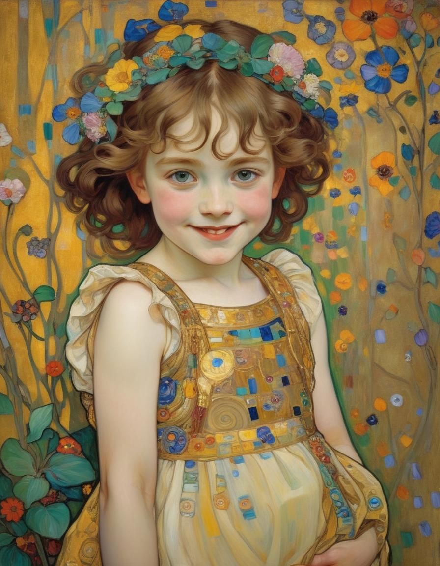 Smiling Child in Mosaic Impressionism Style