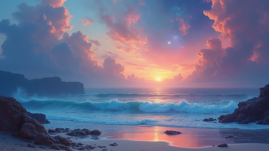 Dreamy Mythological Landscape in Impressionist Oil Style