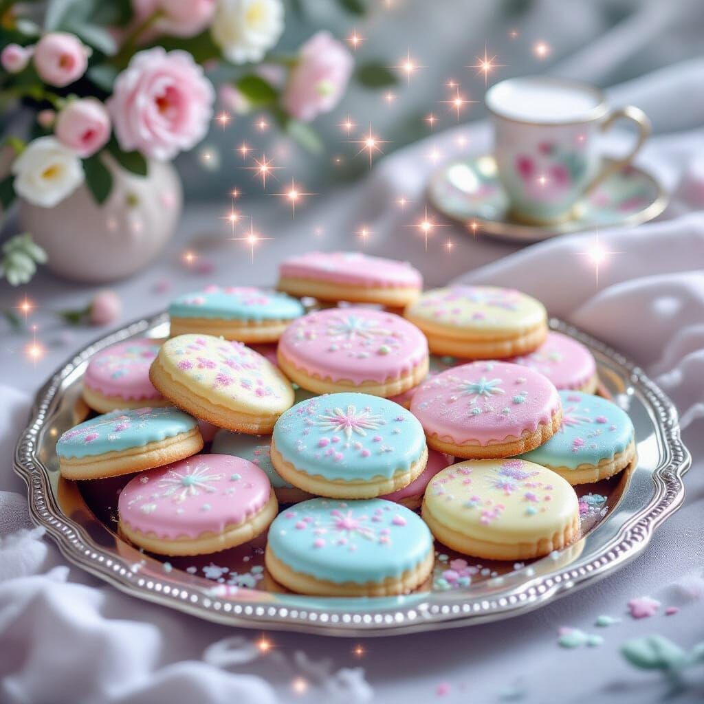 Enchanting Magical Cookies Sparkle on Silver Tray