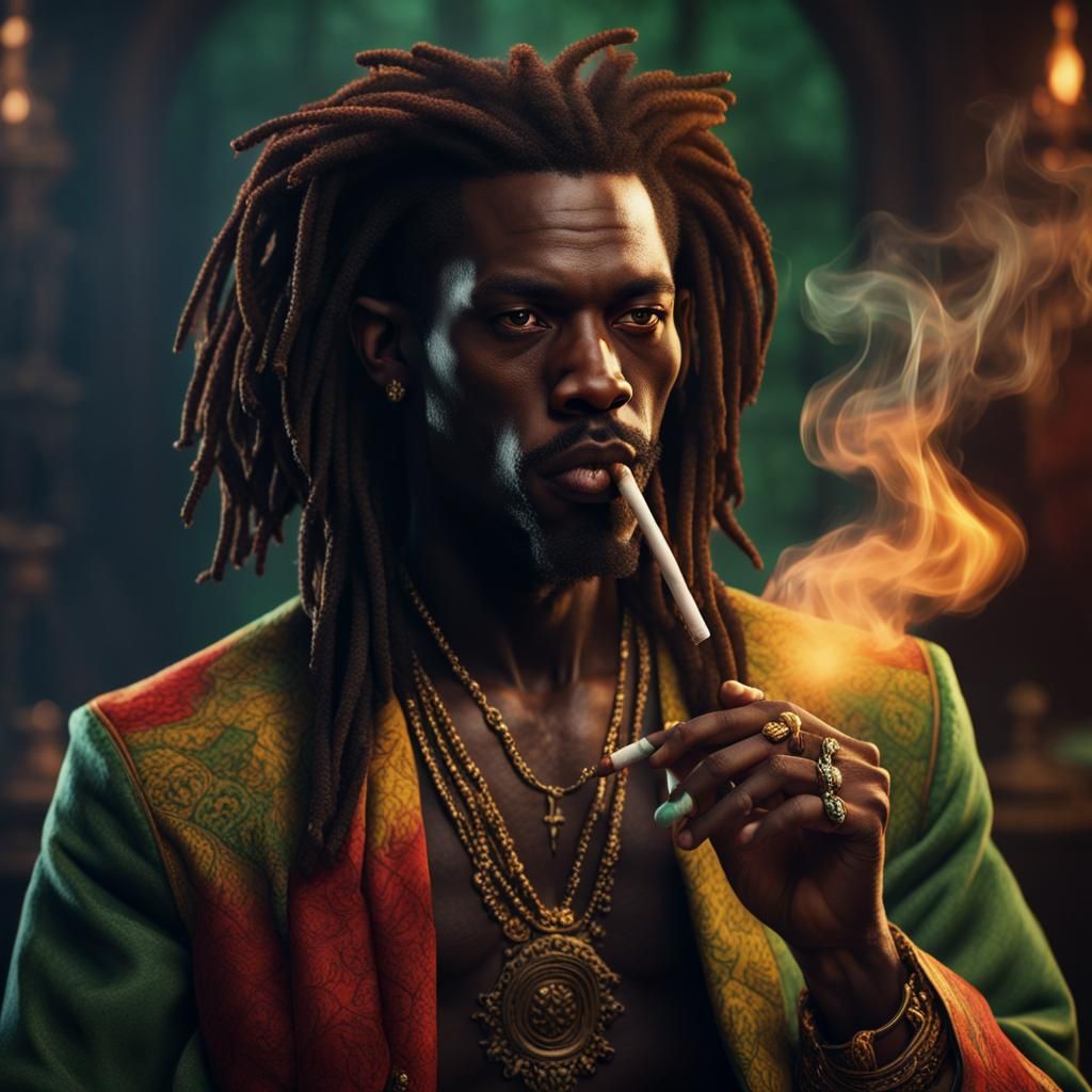 Rastafarian Vampire Smoking: Detailed Matte Painting