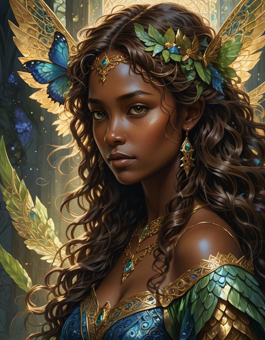 Dark Fantasy Fairy Portrait with Golden Light