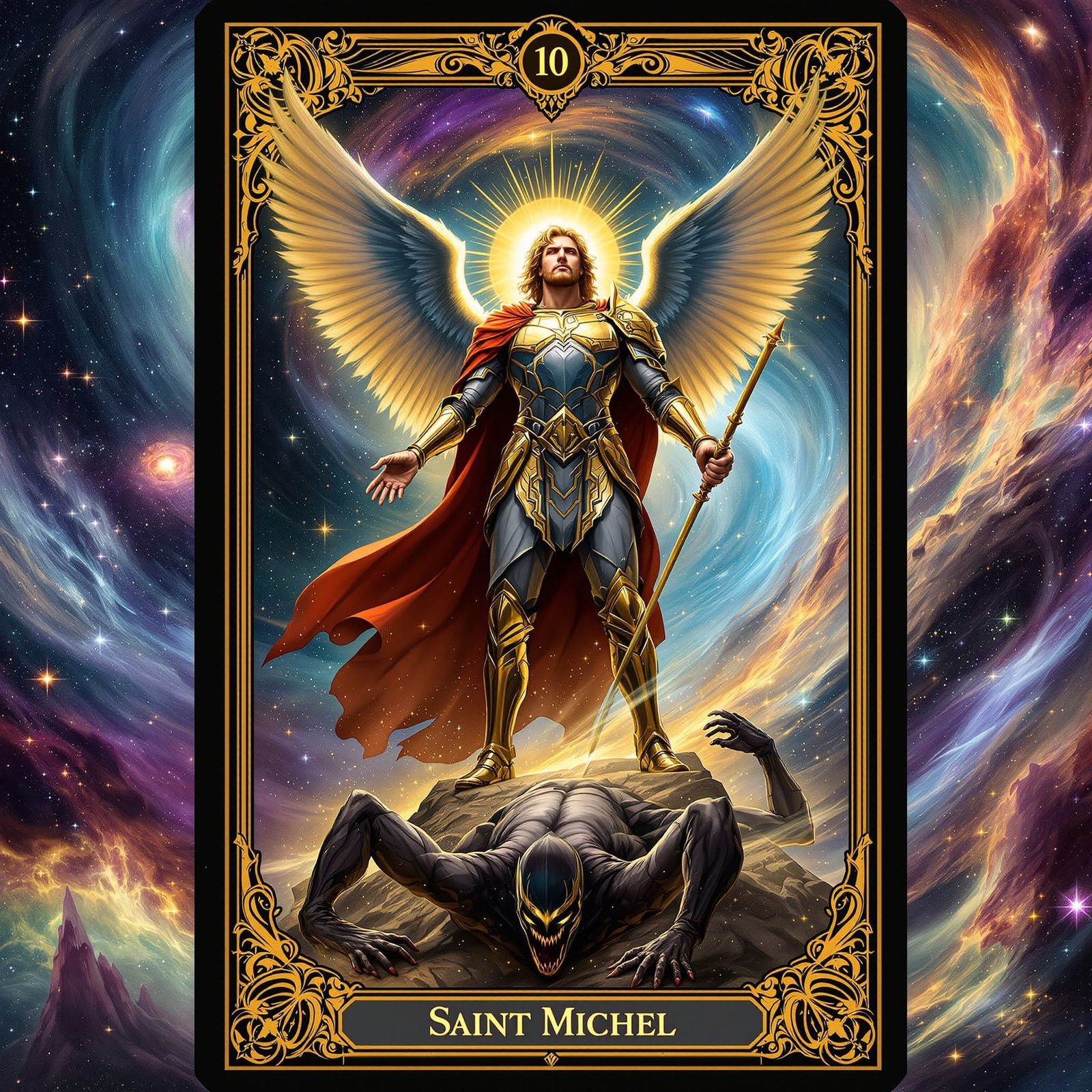 Saint Michael Tarot Card in Art Nouveau Style