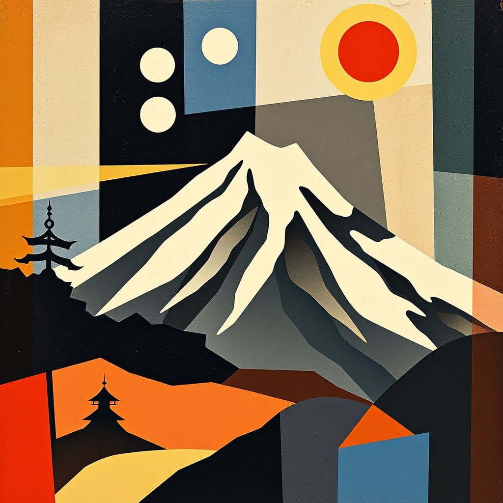 Mount Fuji in Cubist Style