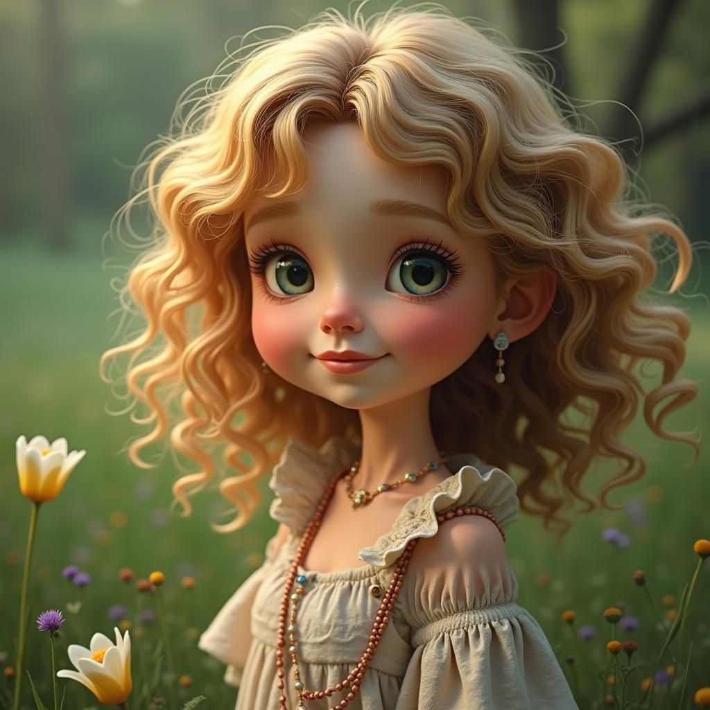 Teenage Girl Among Flowers as Matte Painting