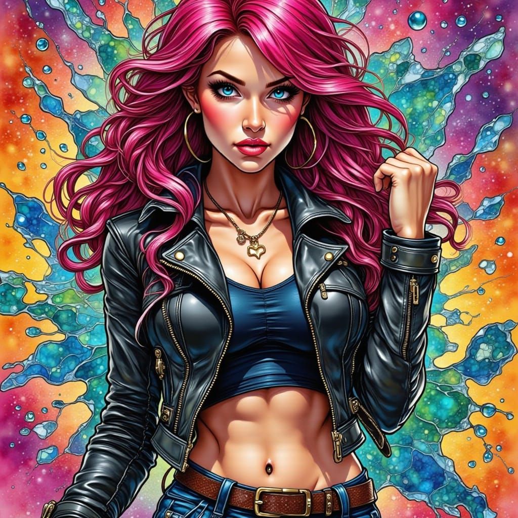 Rebel Woman Punching Through Glass in Comic Style