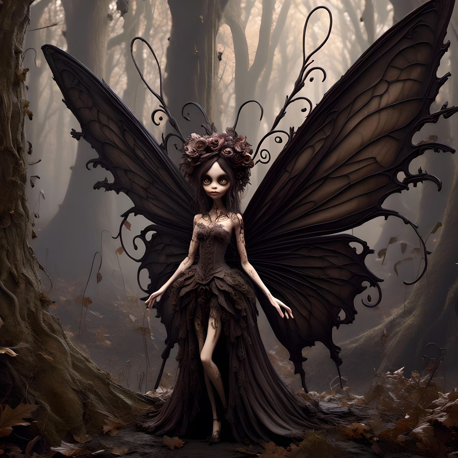 <lora:Lunatic:1.0> Dark Fantasy fairy in a dark fantasy forest